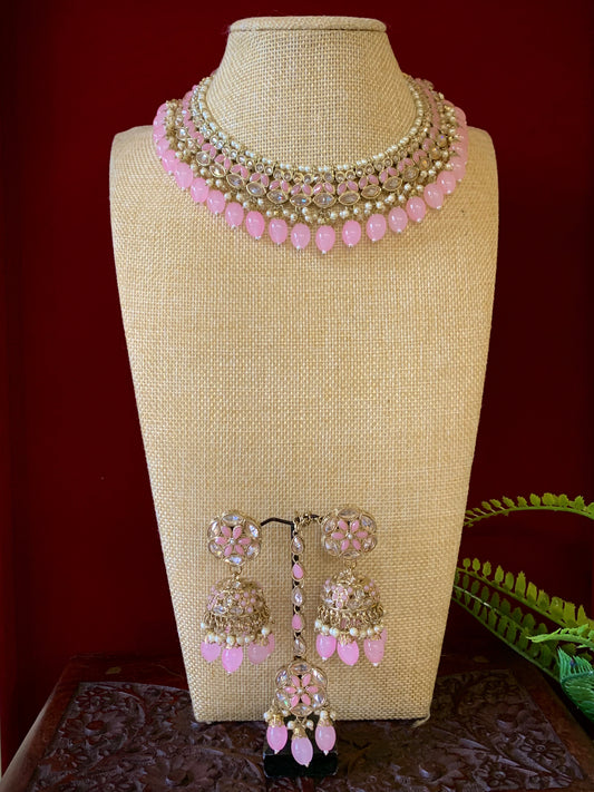 Reverse polki necklace with matching jhumki tikka