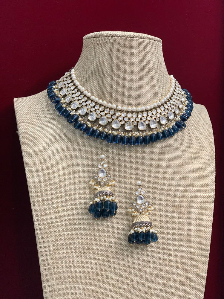 Raven uncut kundan necklace In Navy blue