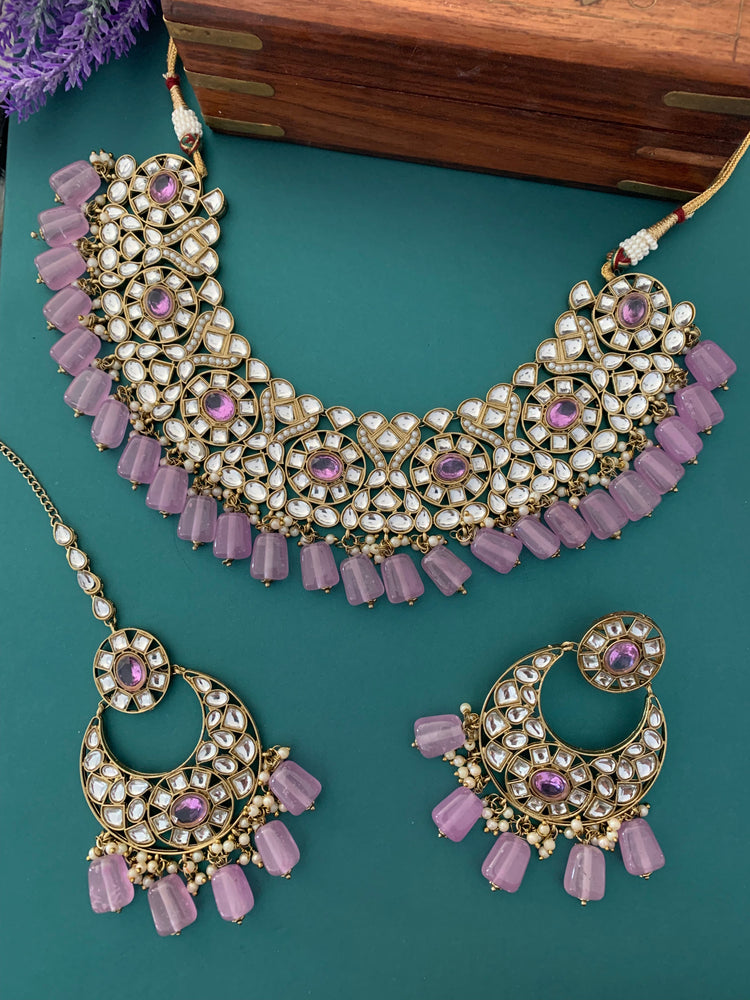 Kundan necklace set Raisa in baby pink