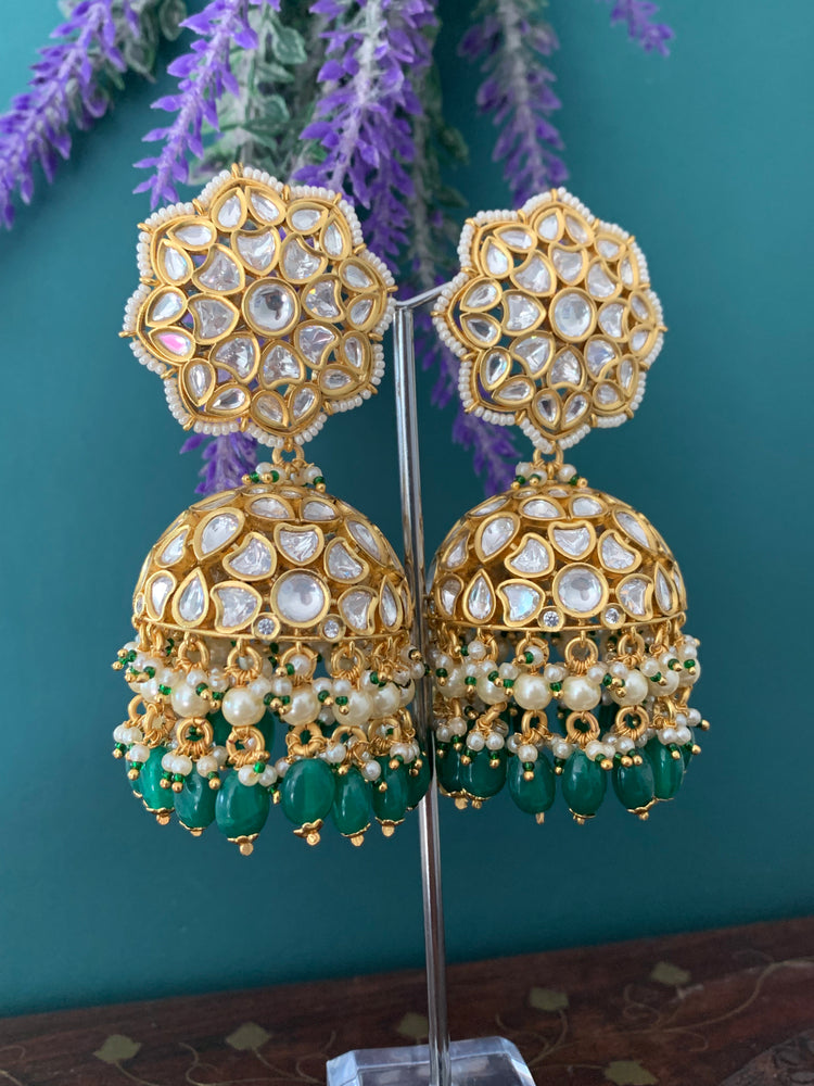 Veera tyanni jhumki in emerald green