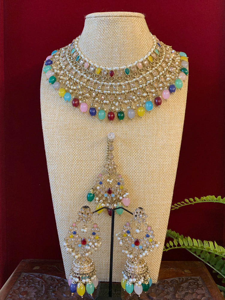 Tylor Reverse polki semi bridal necklace with matching jhumki tikka