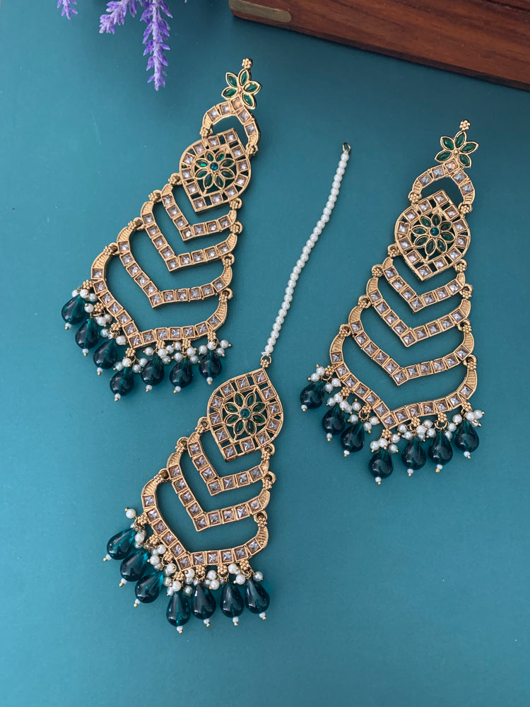 Medium to oversize polki earring tikka set