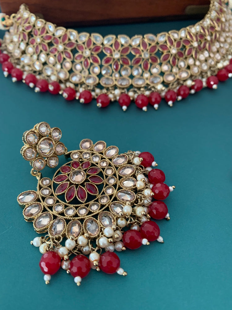 Bindiya polki necklace Maroon red