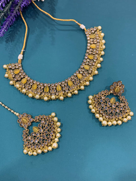 Reverse polki necklace shanon in Yellow