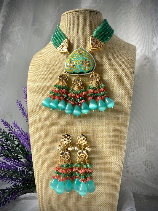 Pistachio green and baby blue lakh necklace