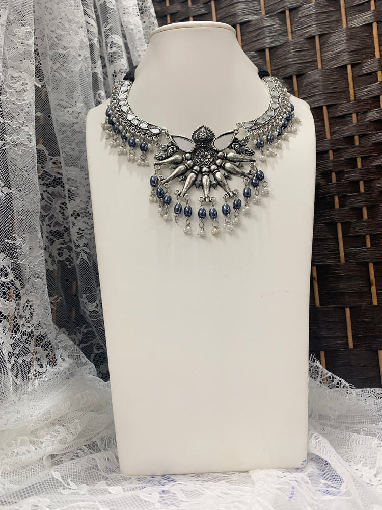 Oxidized/BlackMetal/German Silver necklace / hasli mirror