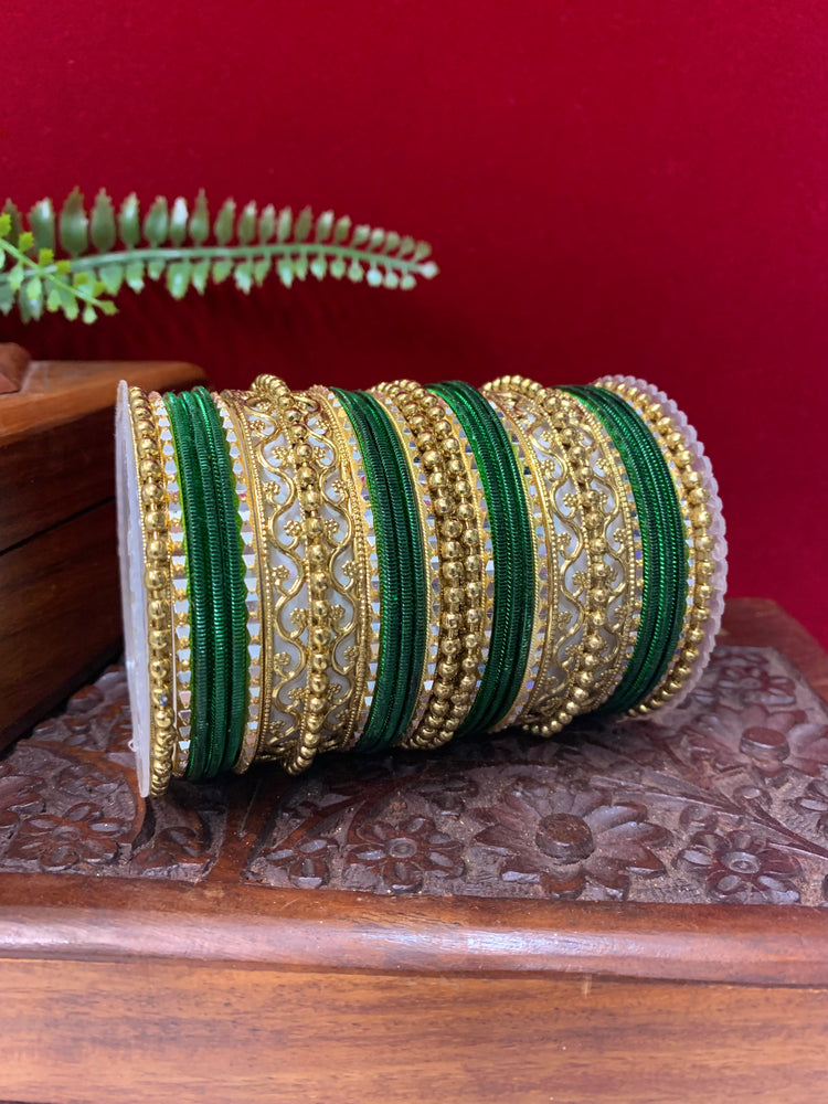 Green metal churi bangle set