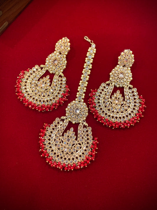 Polki chandbali style earring Tikka red Lola