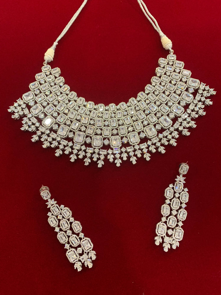 American diamond semi bridal necklace set