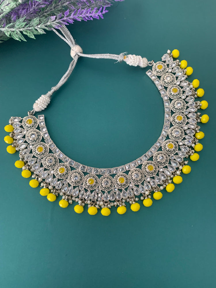 Sanju silver polki necklace
