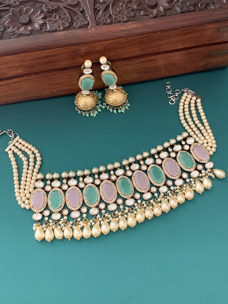 Amrapali inspired uncut kundan American diamond choker set.