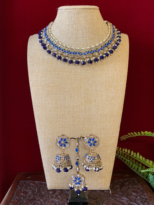 Reverse polki necklace with matching jhumki tikka