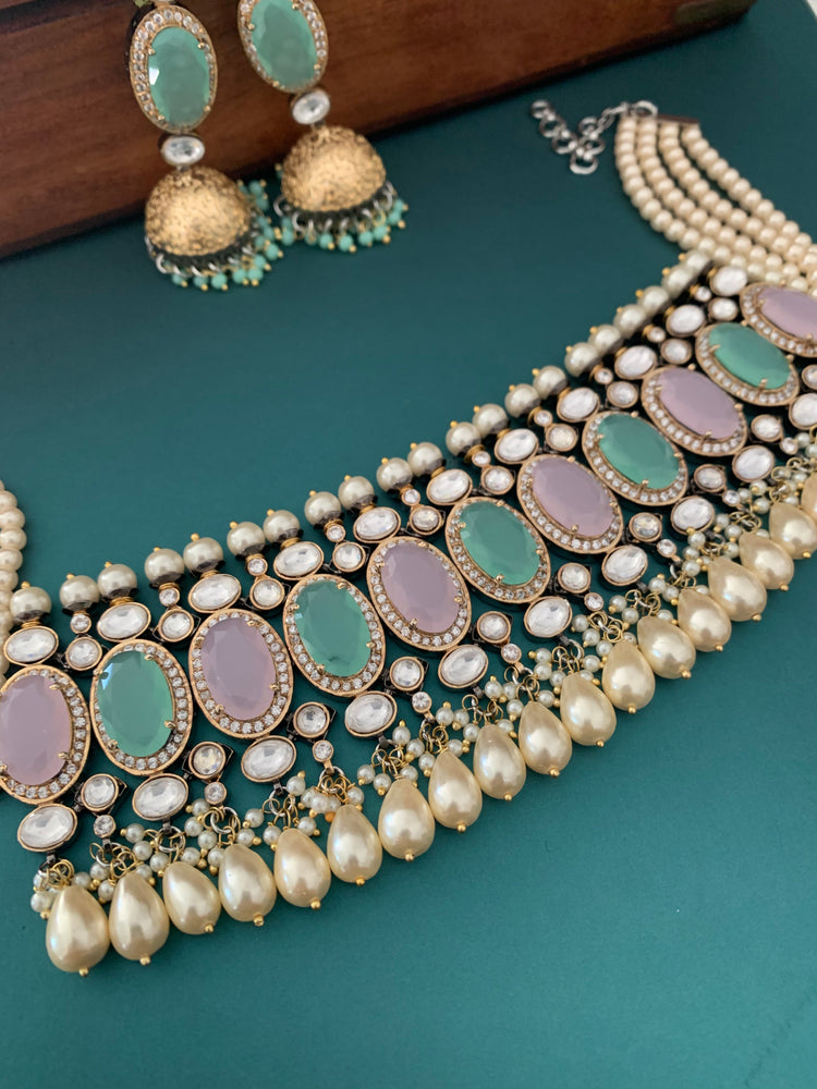 Amrapali inspired uncut kundan American diamond choker set.