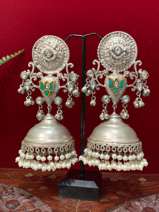 Silver replica oversize jhumki earring