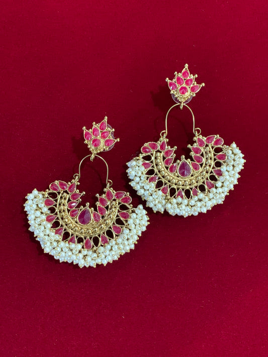 Kundan chandbali Blossom in Magenta