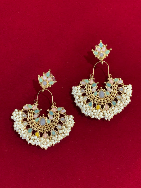 Kundan chandbali Blossom in pastel multi