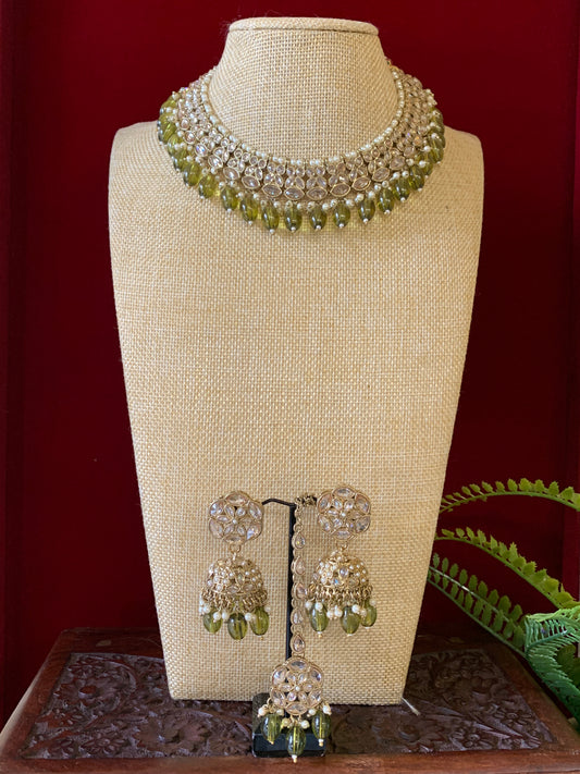 Reverse polki necklace with matching jhumki tikka