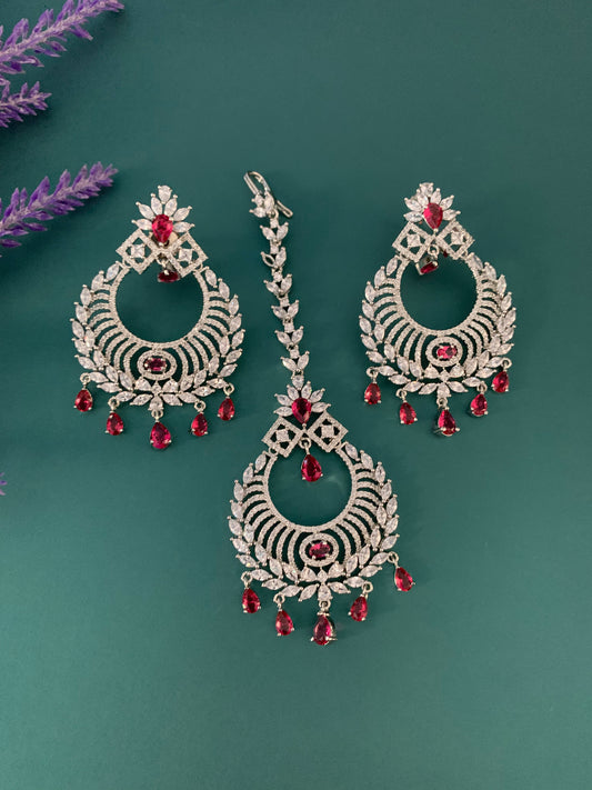 American diamond chandbali with Tikka