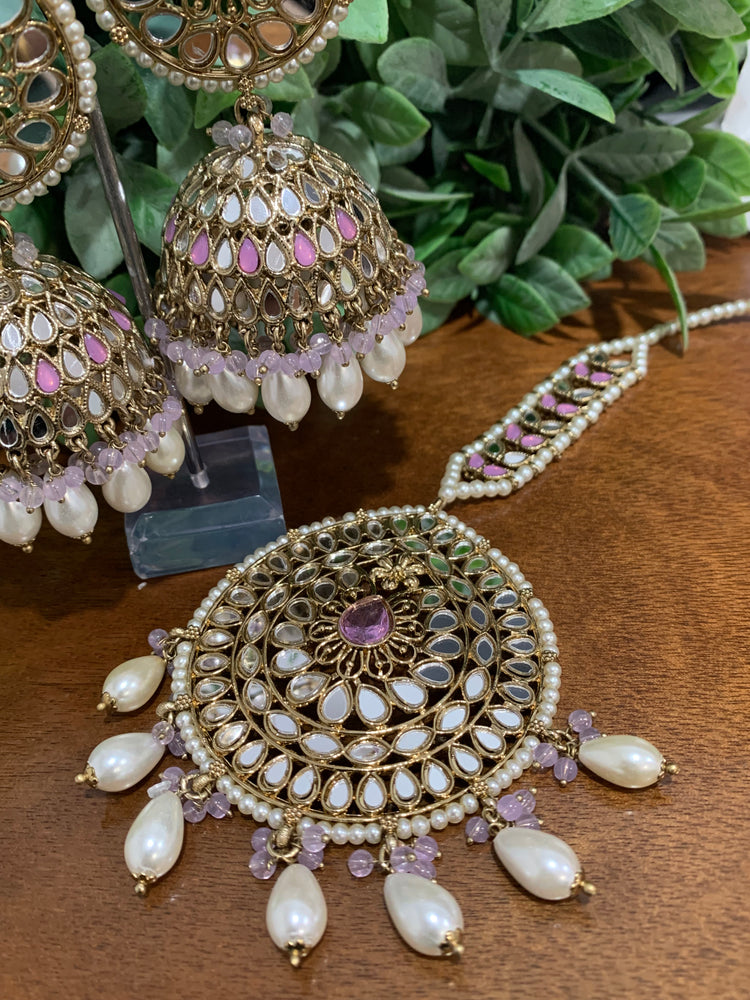 Mirror jhumki with oversize Tikka Nasima