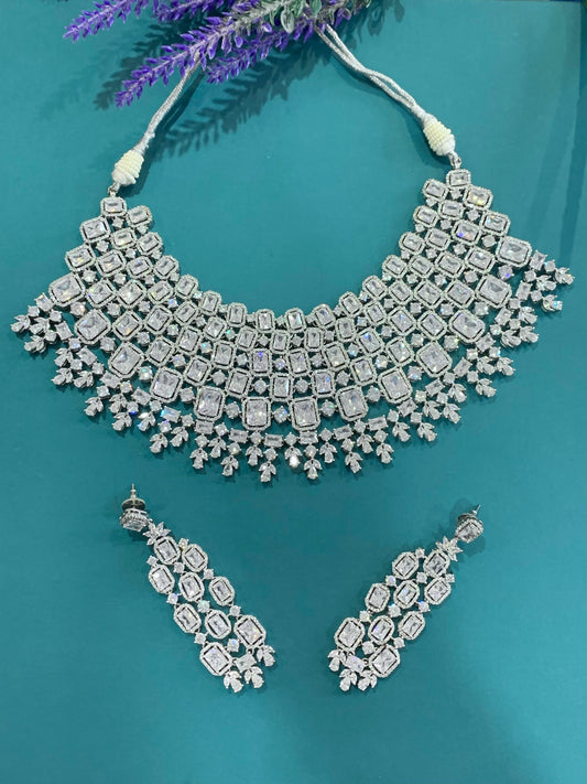 American diamond semi bridal necklace set