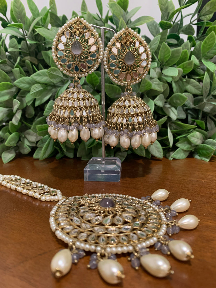 Mirror jhumki with oversize Tikka Nasima