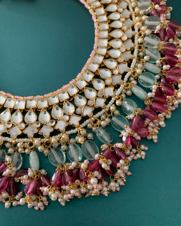 Pachi kundan with mop necklace with jhumki