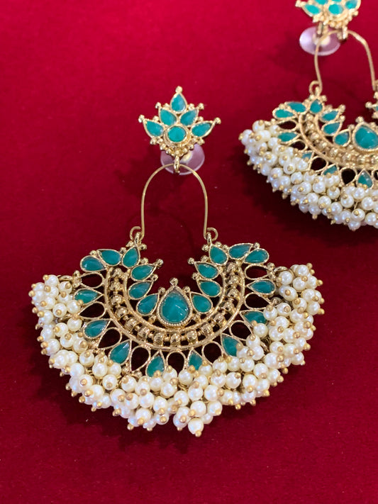 Kundan chandbali Blossom in teal green