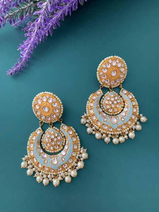 Uncut Kundan designer chandbali earring mint