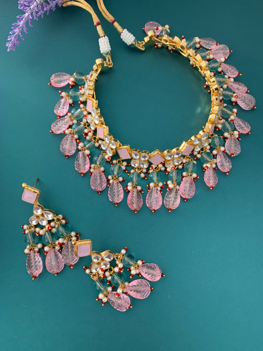 Liana pachi kundan choker in pink