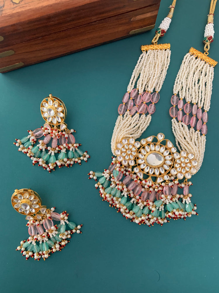 Tatiyana pachi kundan choker in pink and baby blue