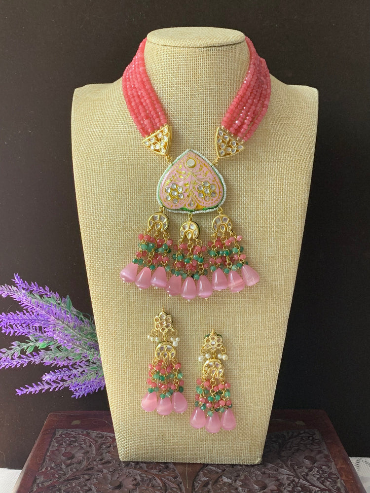 Onion pink and teal lakh necklace