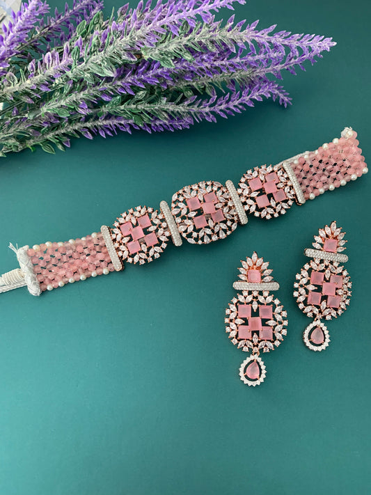 Ruby American diamond choker Pink