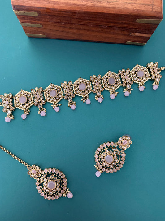 Smita polki choker in pale pink