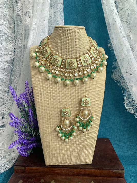 Premium quality and pachi kundan necklace set with enamel meena