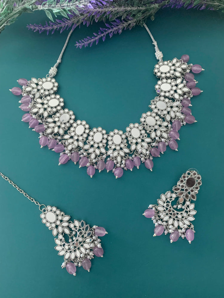 Sunaina silver mirror choker / necklace lavender