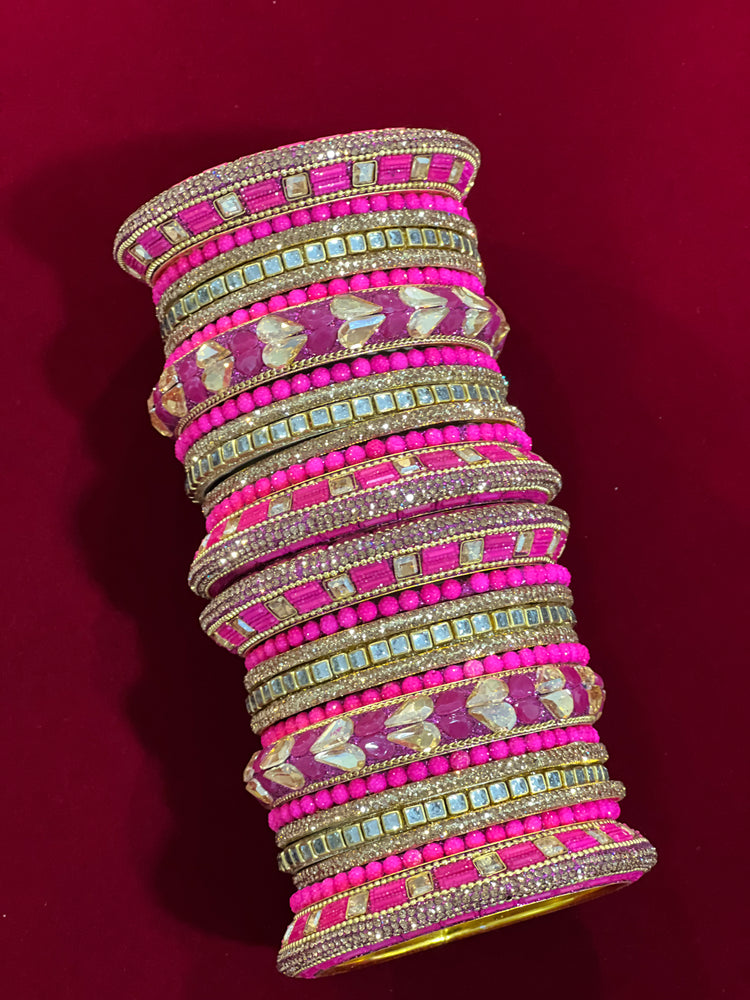 Hot pink / magenta Kundan bangle set “Shanaya”