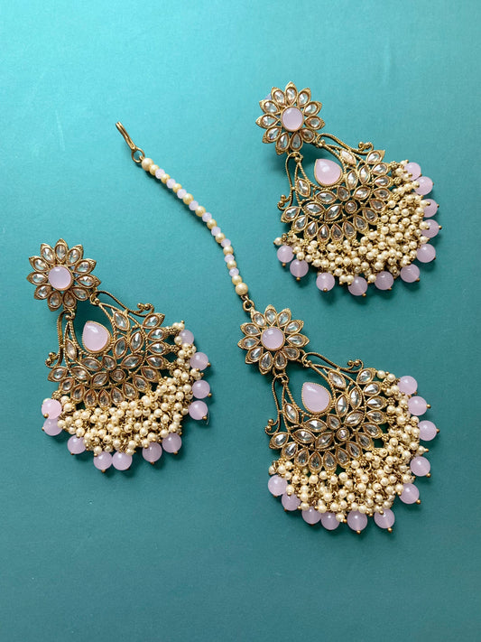 Manjeet polki earring tikka light pink