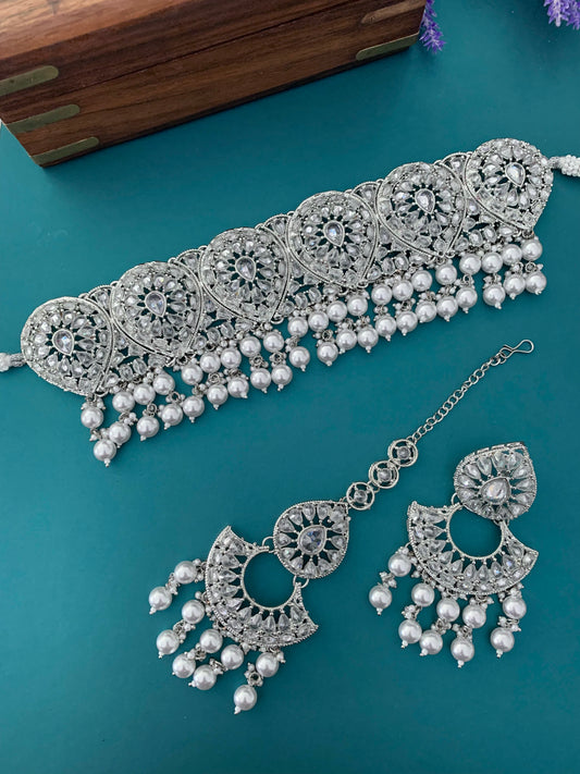 Chandni silver choker polki