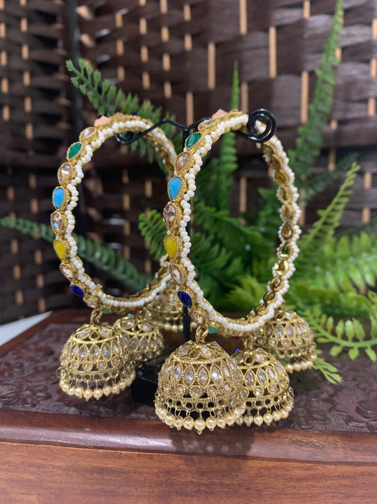 “Lora” triple Jhumki polki bangle in multi