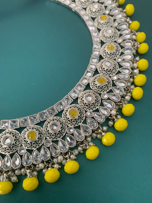 Sanju silver polki necklace