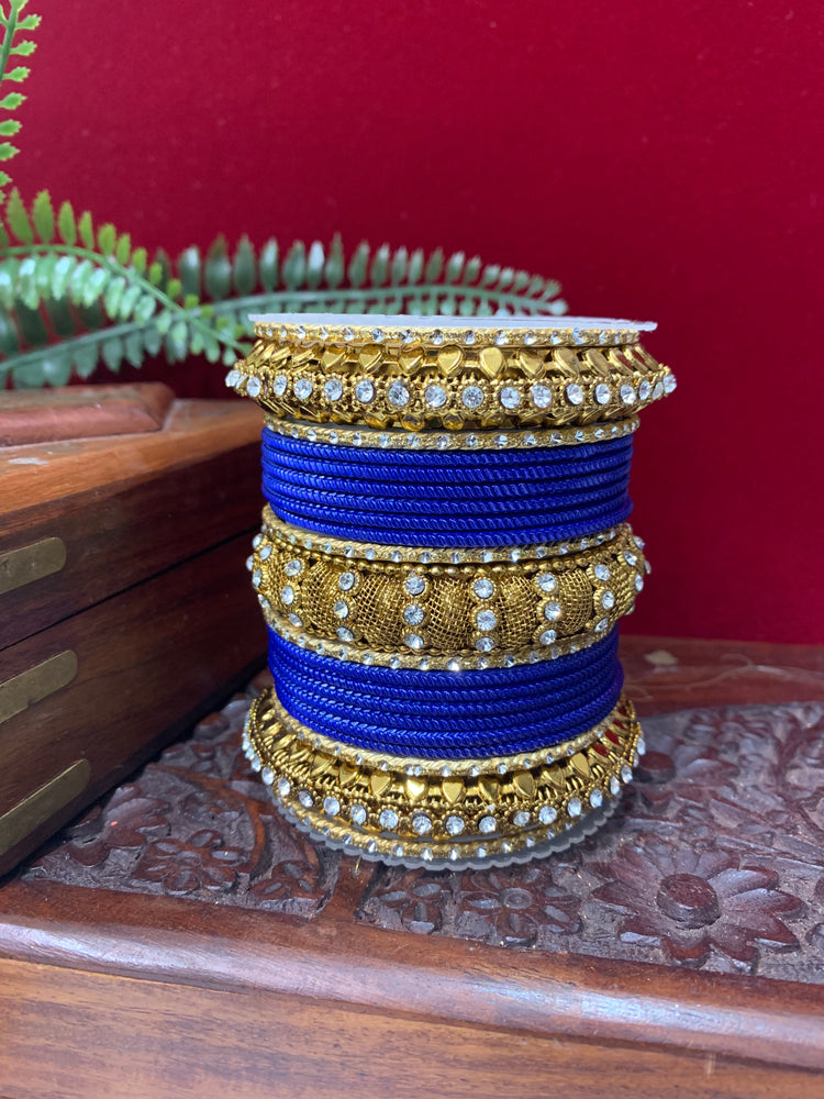 Blue metal churi bangle set