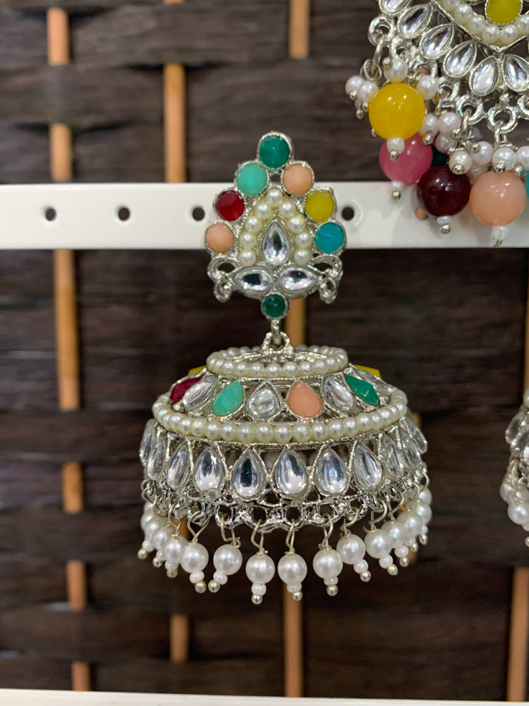 Silver kundan jhumki tikka