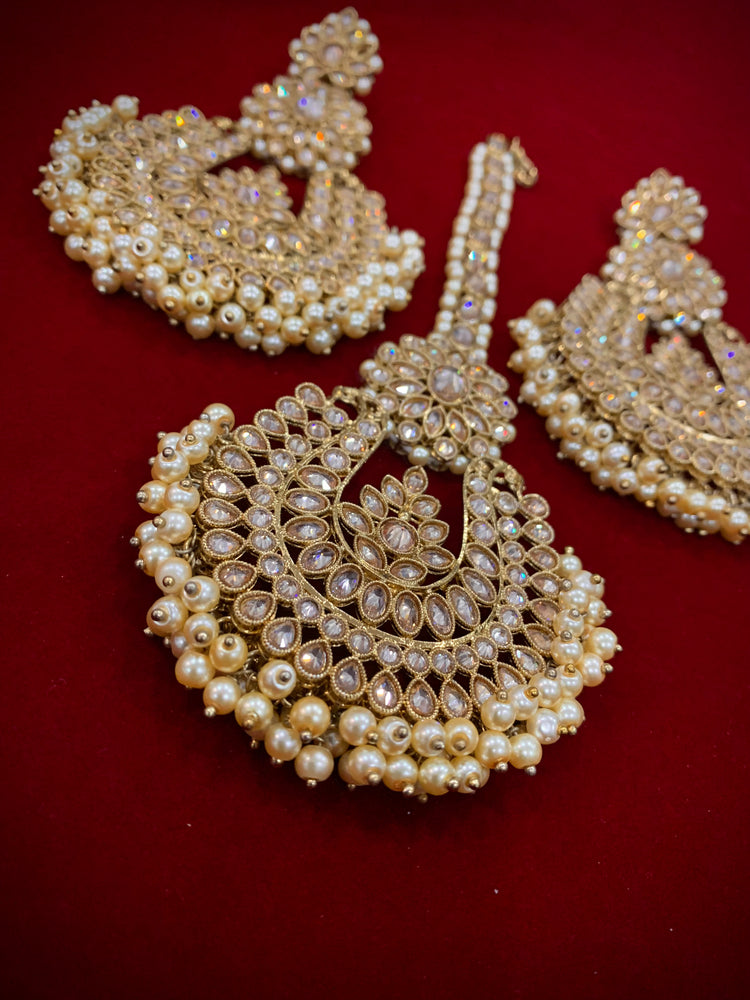 Polki chandbali style earring Tikka get antique gold lola