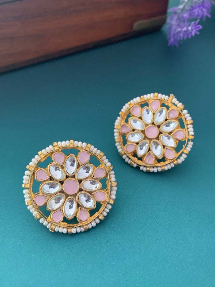 Pachi kundan studs Pink