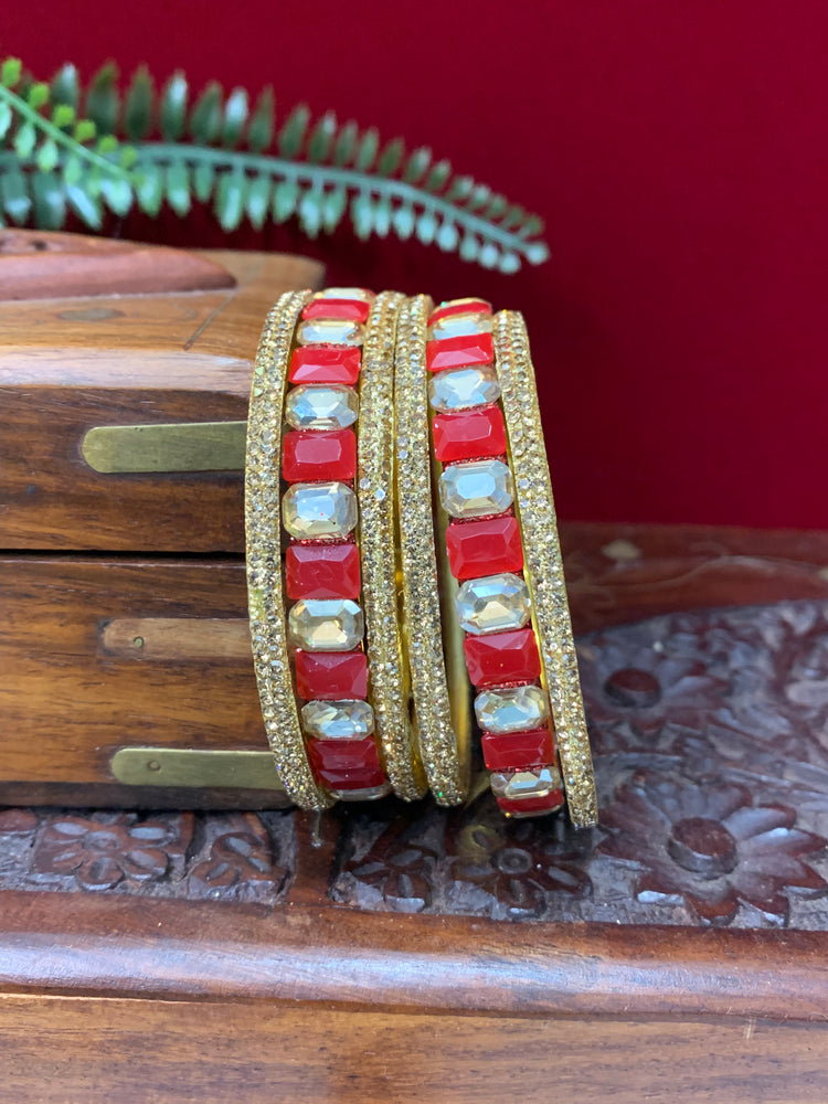 Red Rhinestone bangle with monalisa stone and crystal work