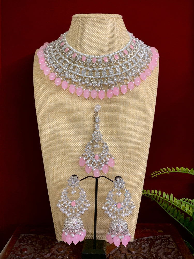 Tylor Reverse polki semi bridal necklace with matching jhumki tikka