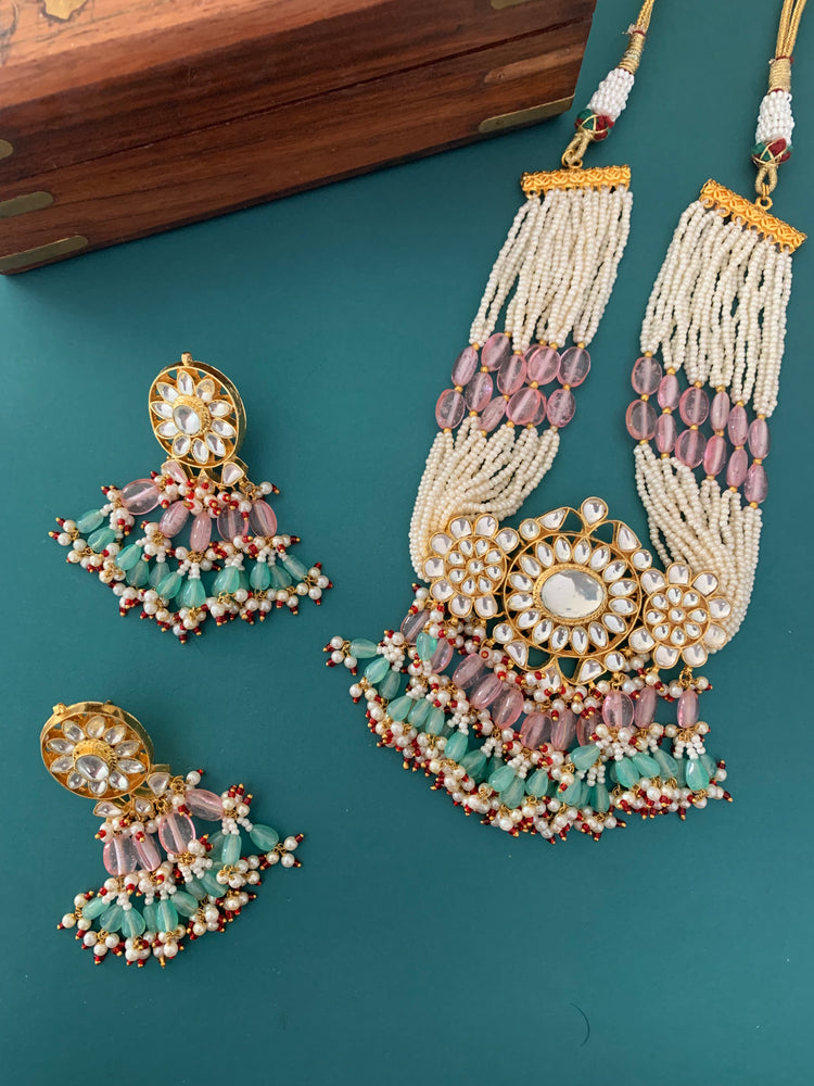 Tatiyana pachi kundan choker in pink and baby blue