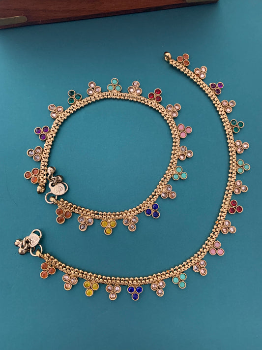 Antique polki anklet /payal multi