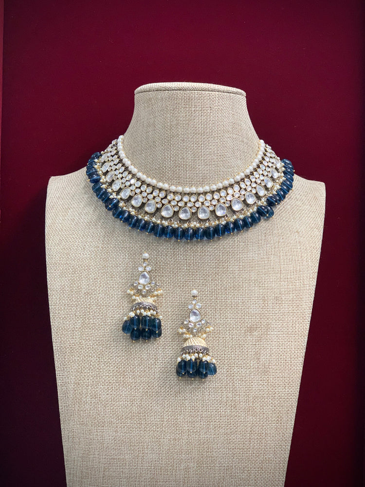 Raven uncut kundan necklace In Navy blue