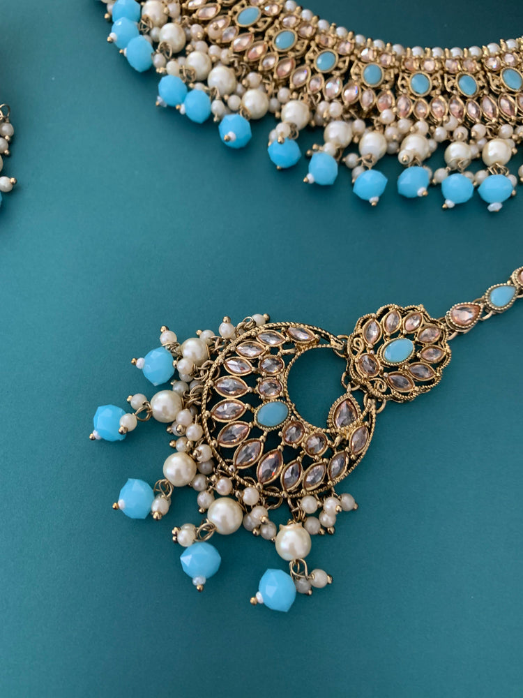 Khusboo polki necklace in phirozi blue